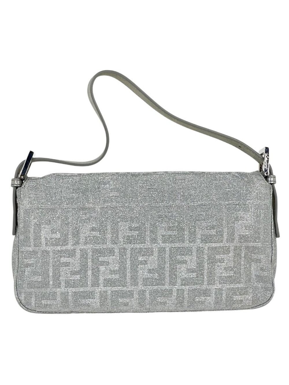 Fendi Zucca Pattern Mamma Bucket Lame Shoulder Bag Fabric Silver - Picture 3 of 11